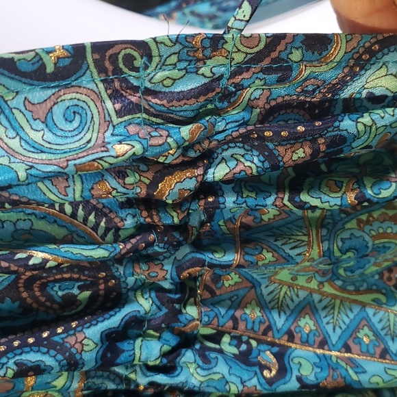 Beautifully Designed Boho Silk Dress Turquoise, Green, Brown & Gold. One Size - Picture 10 of 15